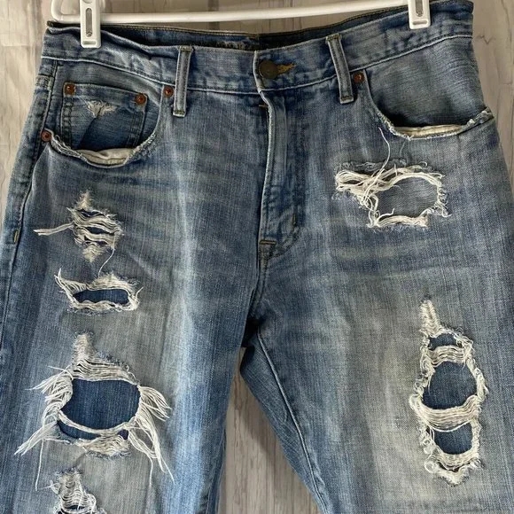 American Eagle Outfitter Mens Slim Straight Destroyed Zip Fly Jeans Sz 33/30 - Picture 6 of 11